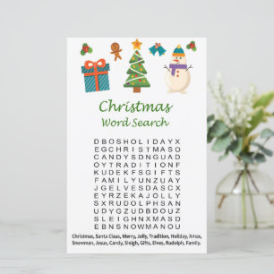Snowman christmas word search game