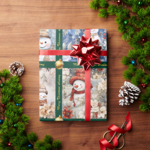 Snowman Christmas Wrapping Paper with Text