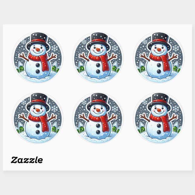 Snowman Circle shape sticker (Sheet)