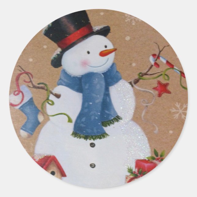 Snowman Classic Round Sticker (Front)