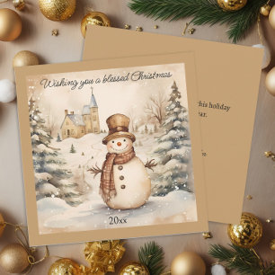 Snowman Classic Vintage Church Blessed Christmas Holiday Card