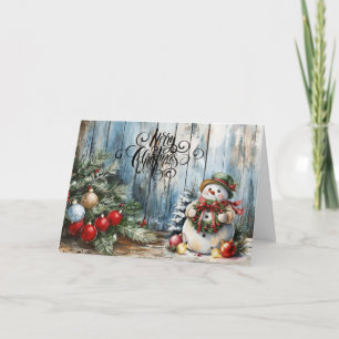 Snowman Classic Watercolor Merry Christmas Blank Holiday Card