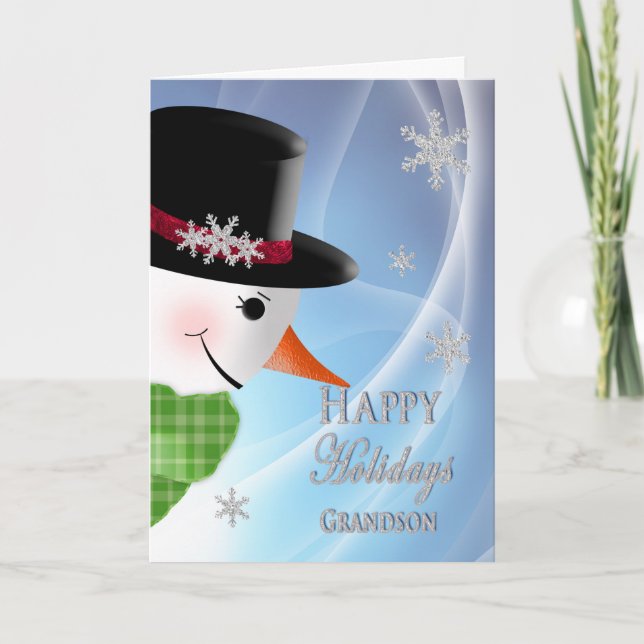 Snowman Close-up - Christmas -Grandson Holiday Card (Front)