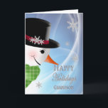 Snowman Close-up - Christmas -Grandson Holiday Card<br><div class="desc">Cute and fun Christmas greeting card with close-up of snowman bringing the greeting with huge smile on his face.  See same image for other recipients:  grandson,  son etc.</div>