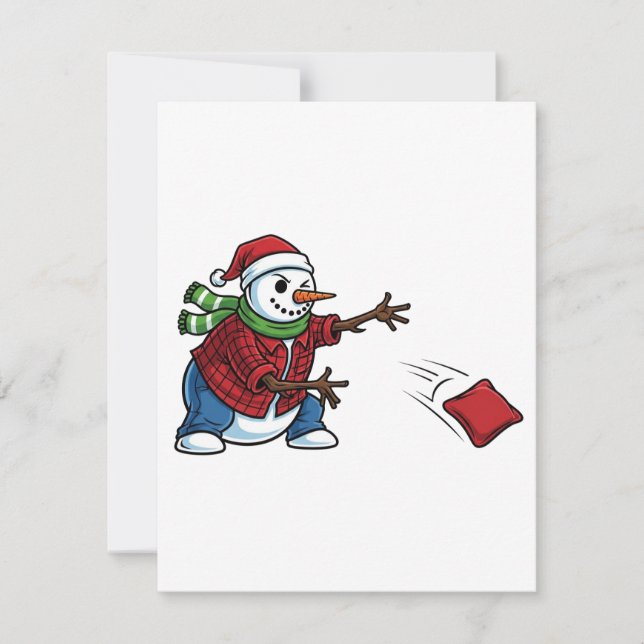 Snowman Cornhole Christmas 2026 Holiday Tailgate Card (Front)