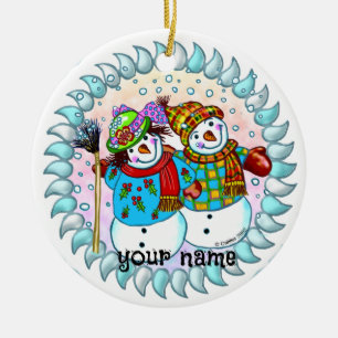 Snowman Couple  Ceramic Ornament