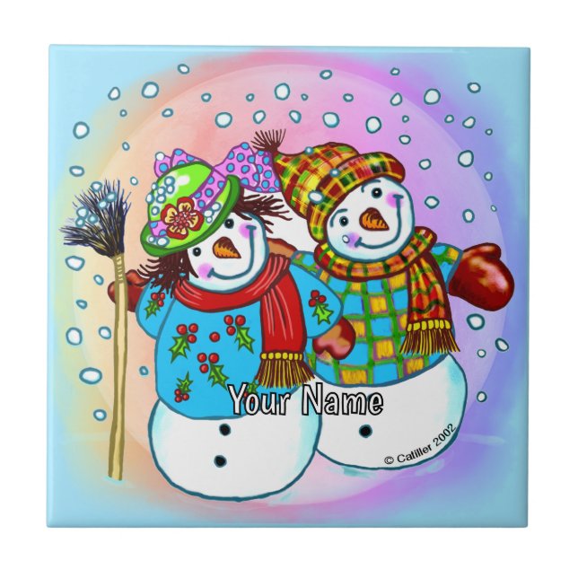 Snowman Couple  Ceramic Tile (Front)