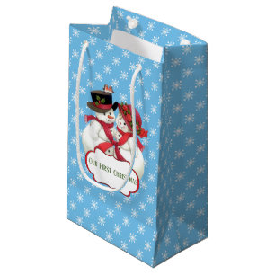 Snowman Couple, First Christmas Small Gift Bag