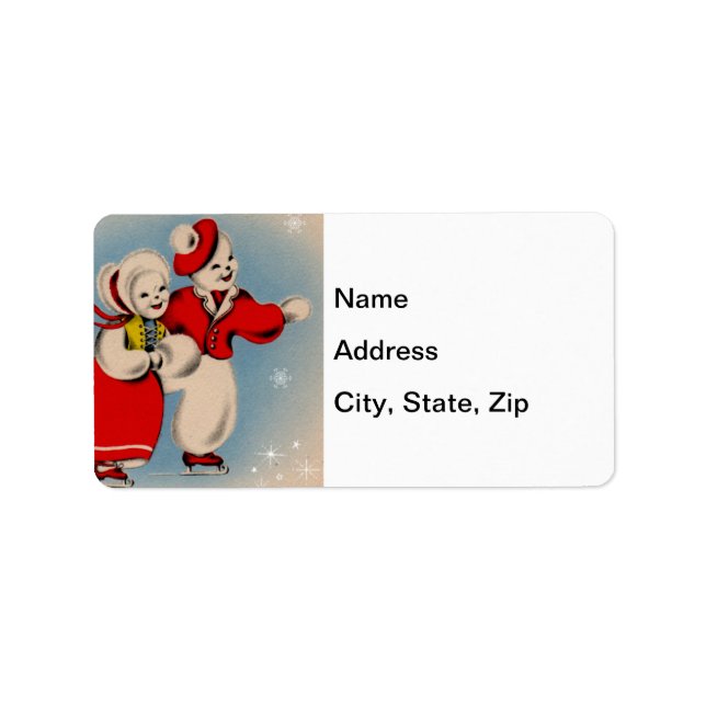 Snowman Couple Ice Skating Label (Front)