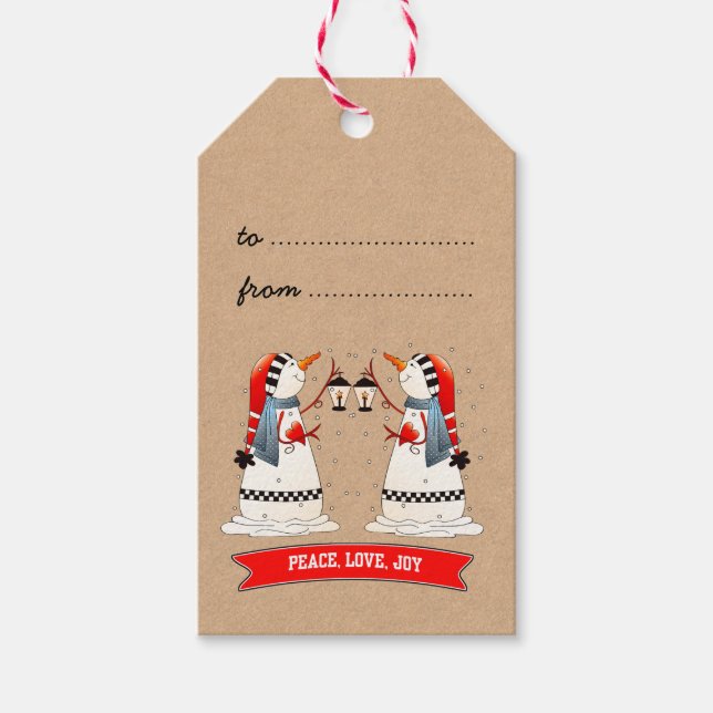 Snowman Couple Kraft Paper Christmas  Gift Tags (Front)