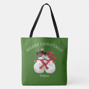 Snowman Couple, Merry Christmas Tote Bag
