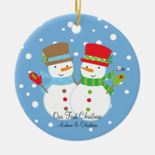 Snowman Couple Our First Christmas Ornament