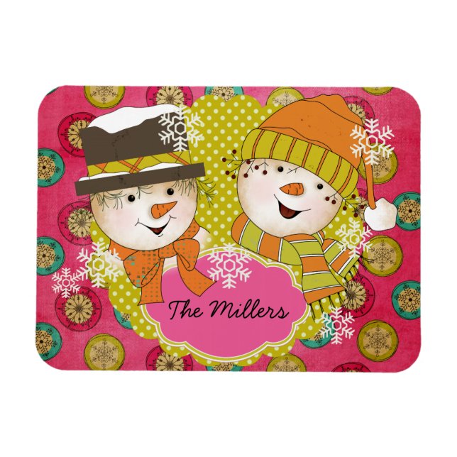 Snowman Couple Personalised Flexi Magnet (Horizontal)
