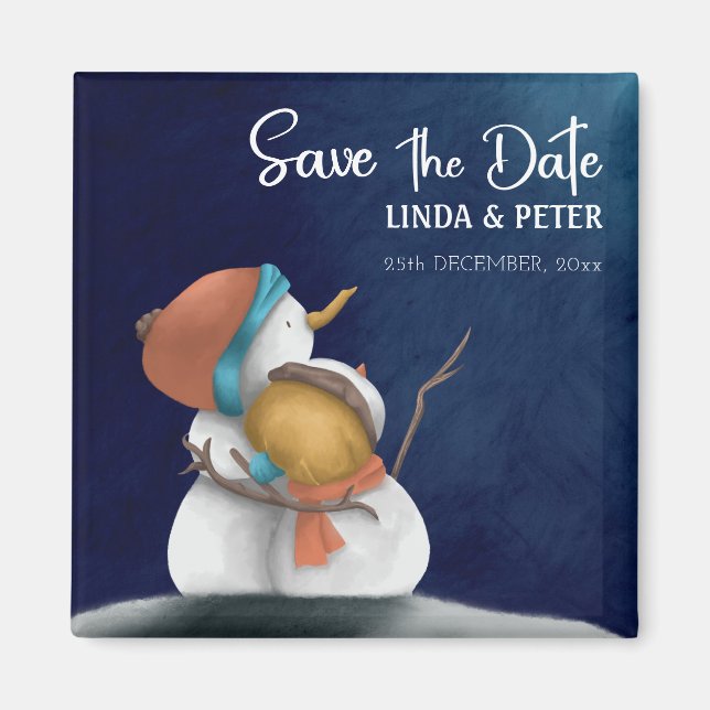 Snowman Couple Winter Wedding Save the Date Magnet (Front)