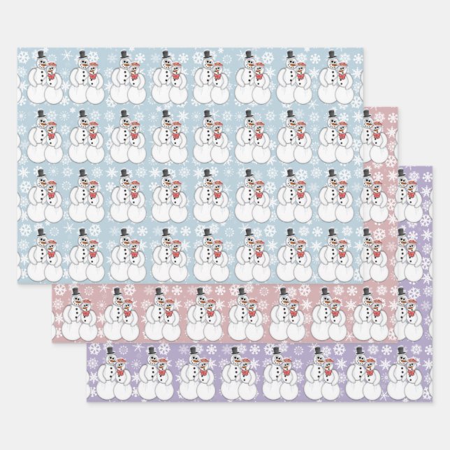 Snowman Couple Wrapping Paper Sheet (Set)