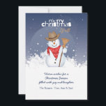 Snowman Cowboy Christmas Holiday Card<br><div class="desc">An adorable snowman dressed up in western attire and holding a broom. The card is easy to customise with your wording, font, font colour, paper shape options and choice of six paper types. White envelopes included. Nervous about designing and ordering your card online? No need to worry. Just order 1...</div>