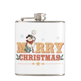 Snowman Cowboy Christmas Vinyl Wrapped Flask