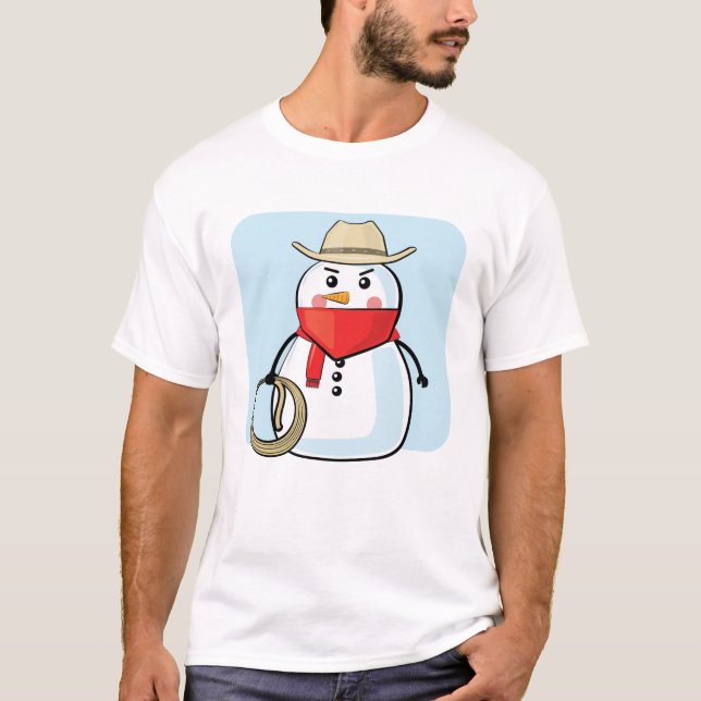 Snowman Cowboy - Funny Illustration T-Shirt (Front)