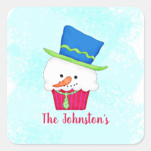 Snowman Cupcake Name Personalized Dessert Party Square Sticker