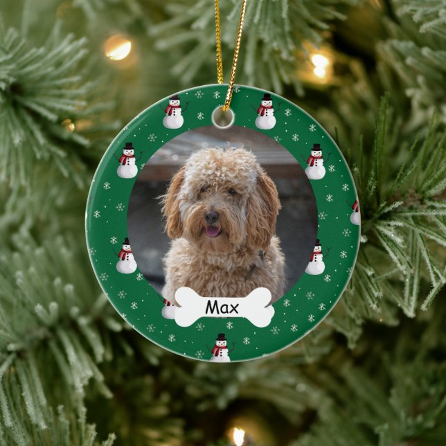 Snowman Custom Pet Puppy Dog Photo Ceramic Ornament (Tree)