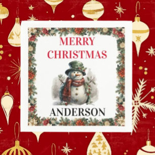 Snowman Cute Christmas Wishes Paper Napkin