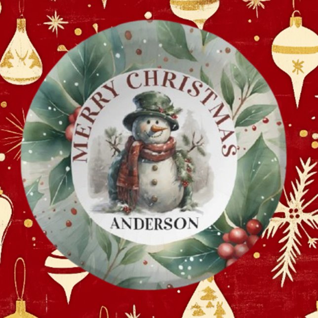 Snowman Cute Christmas Wishes Paper Plate (Spread joy this holiday season with Brett's Design Snowman paper plates!)