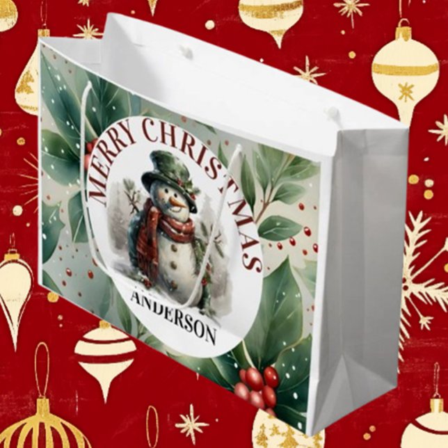 Snowman Cute Christmas Wishes Paper Plate Large Gift Bag (Spread joy this holiday season with Brett's Snowman gift bag!)