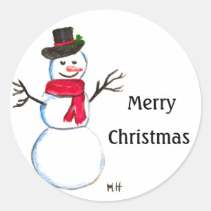 Snowman Cute Face Kids Children Winter Snowmen Cla Classic Round Sticker