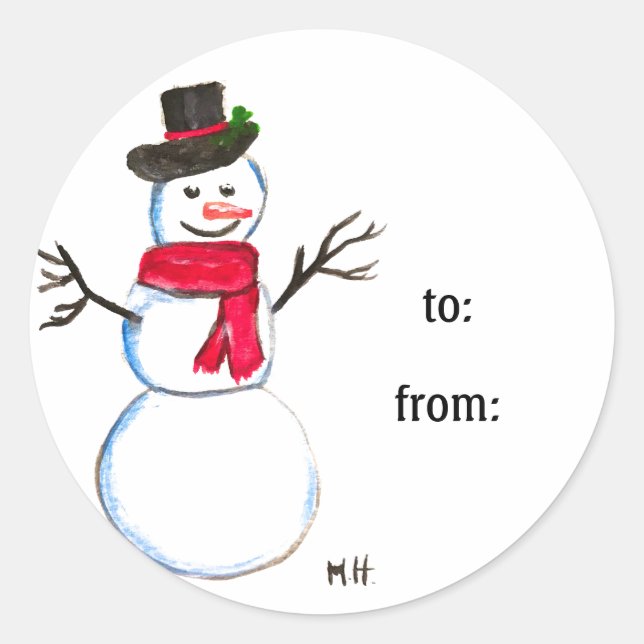 Snowman Cute Face Kids Children Winter Snowmen Classic Round Sticker (Front)