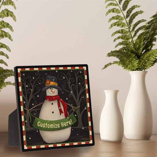 Snowman Cute Folk Custom Christmas Holiday  Plaque (Creator Uploaded)
