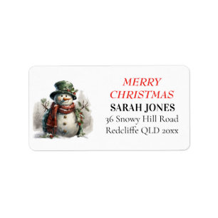 Snowman Cute Merry Christmas Wishes  Label