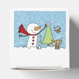 Snowman Decorates Tree with Woodland Creatures Favour Box