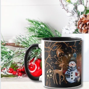Snowman & Deer Friends Night Tale Custom Christmas Mug