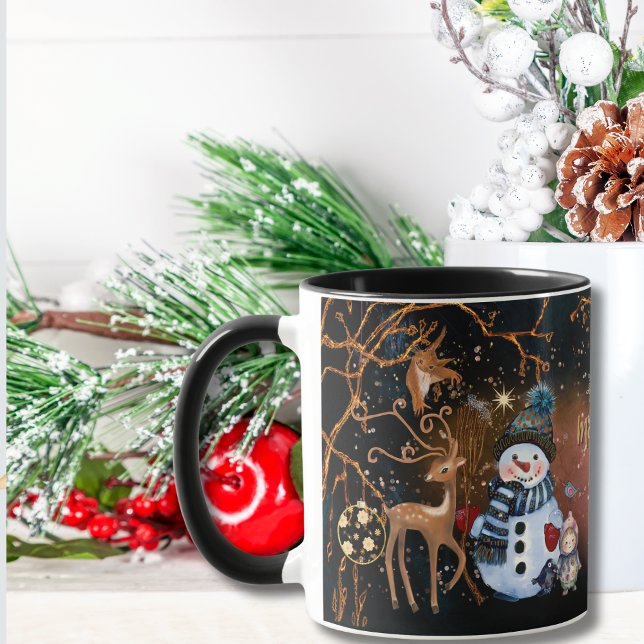 Snowman & Deer Friends Night Tale Custom Christmas Mug (Snowman & Deer Friends Night Tale Custom Christmas Mug)