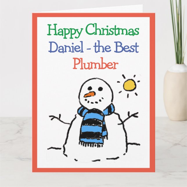Snowman Design Happy Christmas to a Plumber Card (Front)