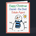 Snowman Design Happy Christmas to an Estate Agent Card<br><div class="desc">Happy Christmas to an Estate Agent. Funny cartoon of a snowman in the winter sun. Add a message from the sender.</div>