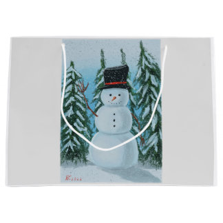 Snowman digital painting large gift bag