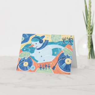 Snowman DJ Christmas Dance Party Holiday Card