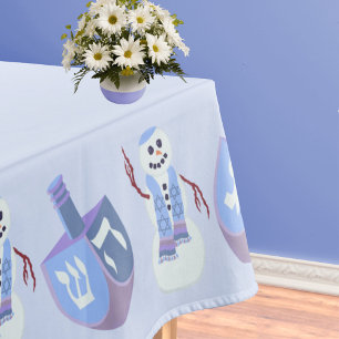 Snowman Dreidels Blue Jewish Holiday Hanukkah Tablecloth