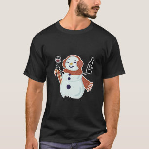 Snowman Drinking Wine Christmas Party Gift For Win T-Shirt