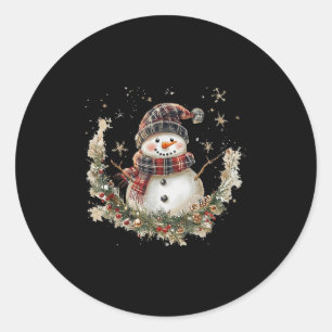 Snowman Dry Flower Christmas Wreath Xmas Tree Fami Classic Round Sticker