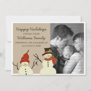 Snowman Duo Holiday Flat Card, Beige Card