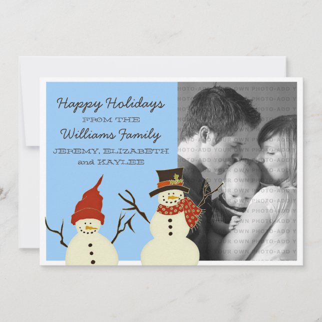 Snowman Duo Holiday Flat Card, Blue Card (Front)