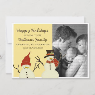 Snowman Duo Holiday Flat Card, Yellow Card
