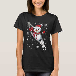 Snowman Emerging from A Zipper Funny Christmas Fam T-Shirt