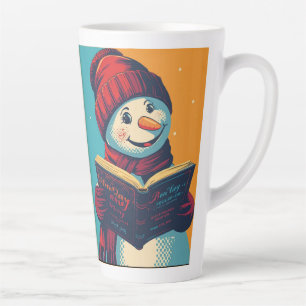 Snowman enjoys reading a book, beautiful tales latte mug