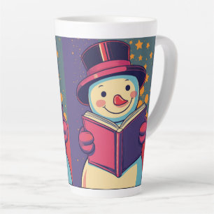 Snowman enjoys reading a book, beautiful tales  latte mug