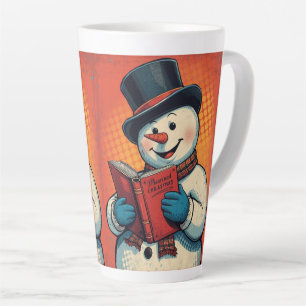 Snowman enjoys reading a book latte mug