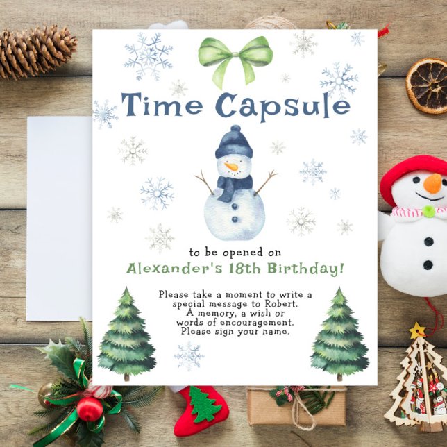 Snowman Evergreen Time Capsule 1st birthday Poster (Creator Uploaded)