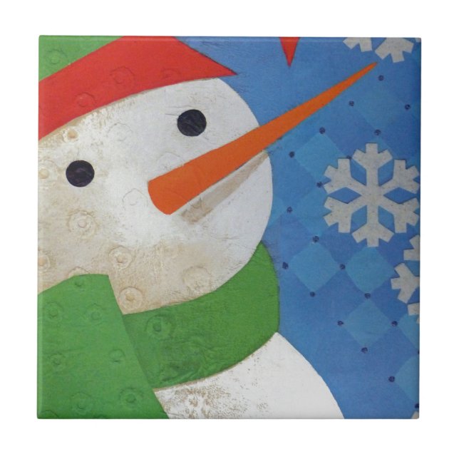 Snowman Face Ceramic Tile (Front)